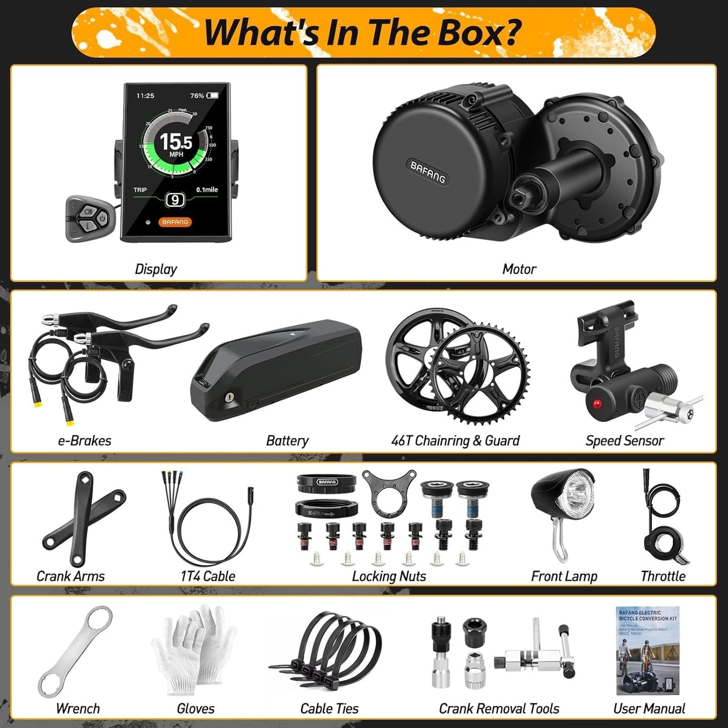 8FUN 36V 250W Mid-Drive Electric Bike Motor Conversion Kit