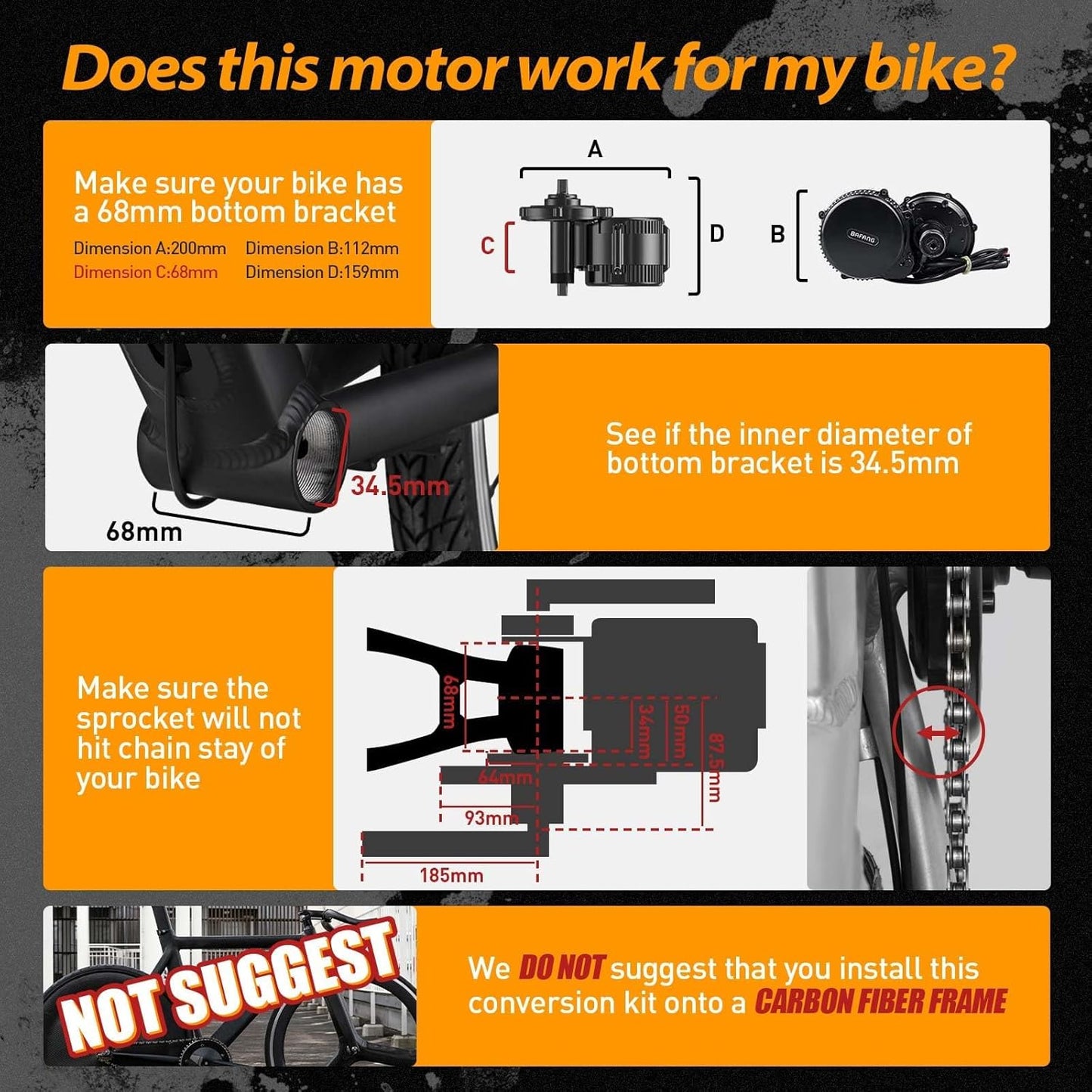 8FUN 36V 250W Mid-Drive Electric Bike Motor Conversion Kit